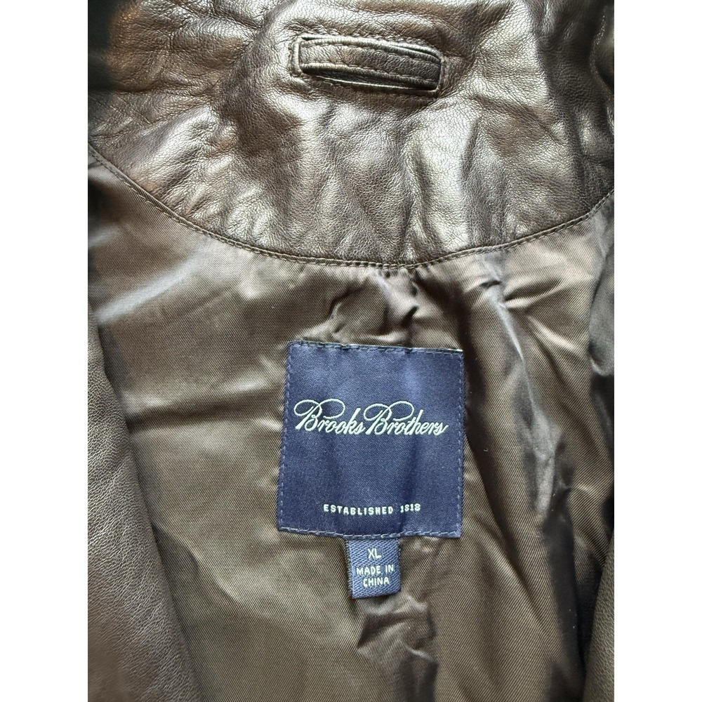 Brooks Brothers Leather Harrington Jacket Size XL Dark Brown/light Black Zip Up - Picture 9 of 16